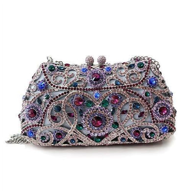 LO2379 - Imitation Rhodium White Metal Clutch with Top Grade Crystal  in Multi Color