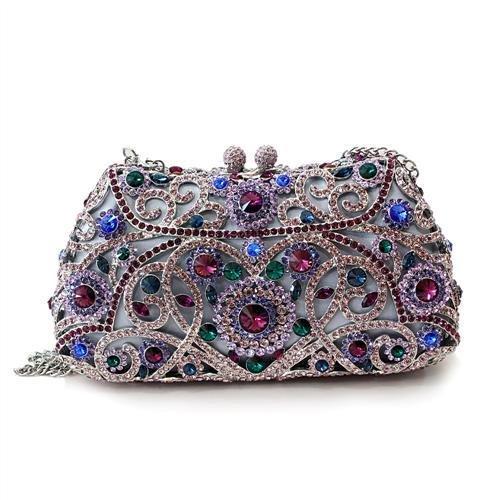 LO2379 - Imitation Rhodium White Metal Clutch with Top Grade Crystal  in Multi Color