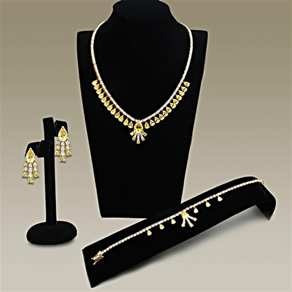 LO2429 - Gold Brass Jewelry Sets with AAA Grade CZ  in Topaz