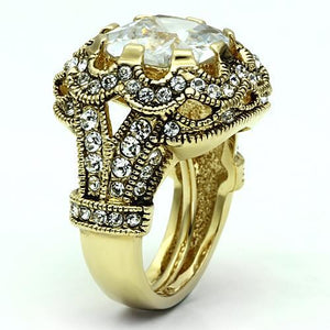 LO2444 - Gold Brass Ring with AAA Grade CZ  in Clear