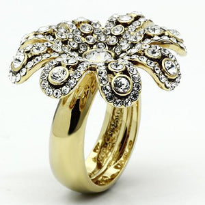 LO2465 - Gold Brass Ring with Top Grade Crystal  in Clear