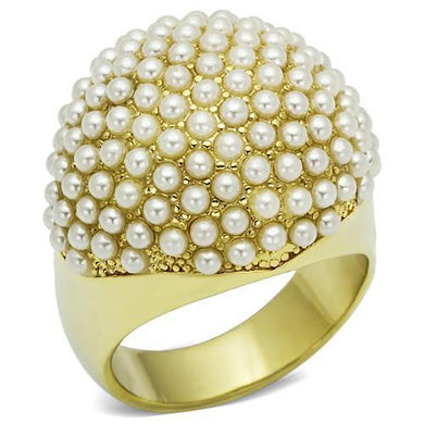 LO2471 - Gold Brass Ring with Synthetic Pearl in White