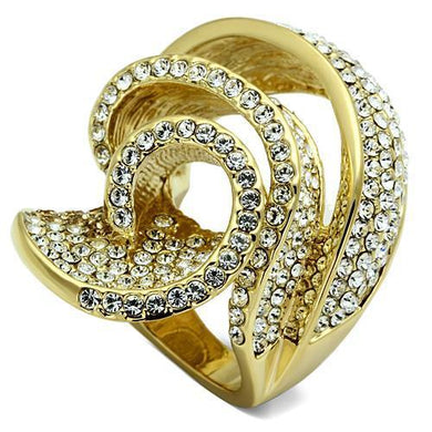 LO2472 - Gold Brass Ring with Top Grade Crystal  in Light Smoked