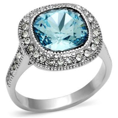 LO2506 - Rhodium Brass Ring with Top Grade Crystal  in Sea Blue