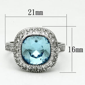 LO2506 - Rhodium Brass Ring with Top Grade Crystal  in Sea Blue