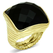 Load image into Gallery viewer, LO2519 - Gold Brass Ring with AAA Grade CZ  in Jet