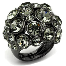 Load image into Gallery viewer, LO2545 - Ruthenium Brass Ring with Top Grade Crystal  in Black Diamond