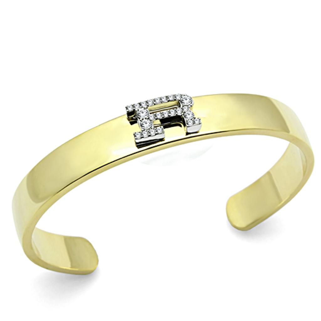 LO2587 - Gold+Rhodium White Metal Bangle with Top Grade Crystal  in Clear