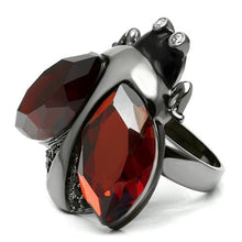 Load image into Gallery viewer, LO2601 - Ruthenium Brass Ring with AAA Grade CZ  in Garnet