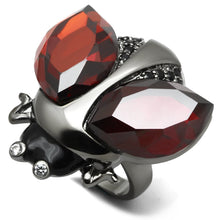 Load image into Gallery viewer, LO2601 - Ruthenium Brass Ring with AAA Grade CZ  in Garnet