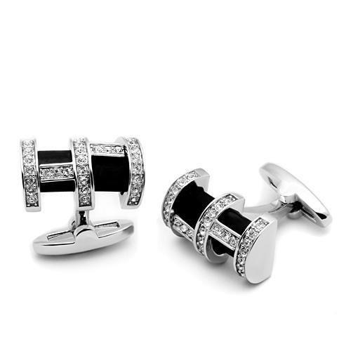 LO2629 - Rhodium Brass Cufflink with Top Grade Crystal  in Clear