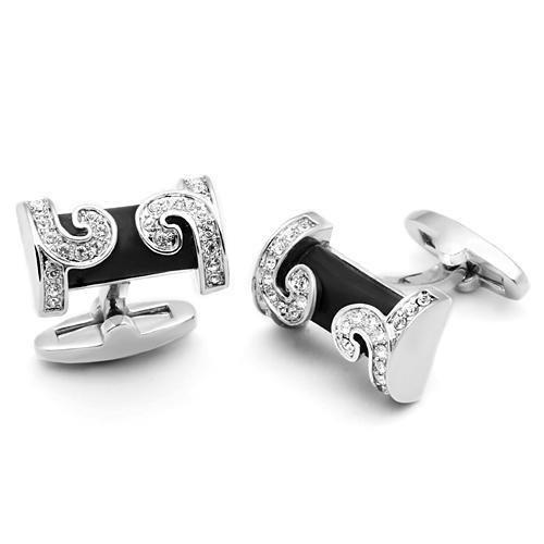 LO2630 - Rhodium Brass Cufflink with Top Grade Crystal  in Clear