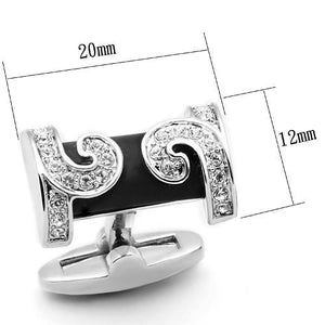 LO2630 - Rhodium Brass Cufflink with Top Grade Crystal  in Clear