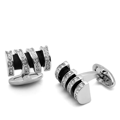 LO2633 - Rhodium Brass Cufflink with Top Grade Crystal  in Clear