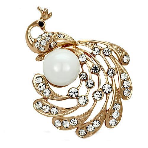 LO2778 - Flash Rose Gold White Metal Brooches with Synthetic Pearl in White