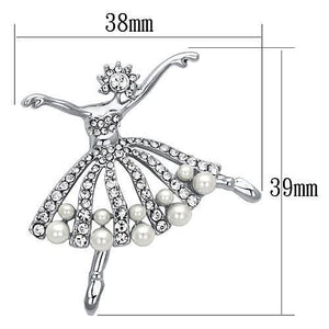 LO2801 - Imitation Rhodium White Metal Brooches with Synthetic Pearl in White