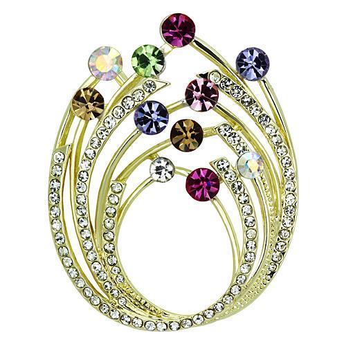 LO2812 - Flash Gold White Metal Brooches with Top Grade Crystal  in Multi Color