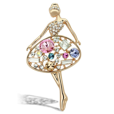 LO2817 - Flash Gold White Metal Brooches with Top Grade Crystal  in Multi Color