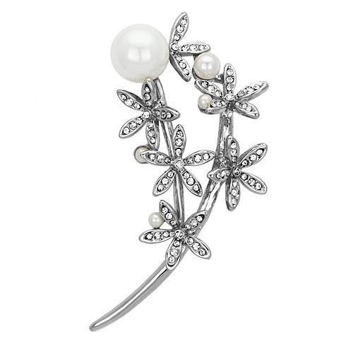 LO2833 - Imitation Rhodium White Metal Brooches with Synthetic Pearl in White