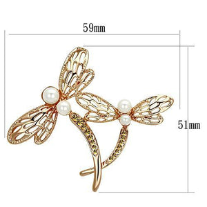 LO2837 - Flash Rose Gold White Metal Brooches with Synthetic Pearl in White