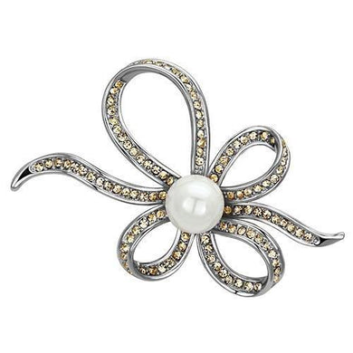 LO2840 - Imitation Rhodium White Metal Brooches with Synthetic Pearl in White