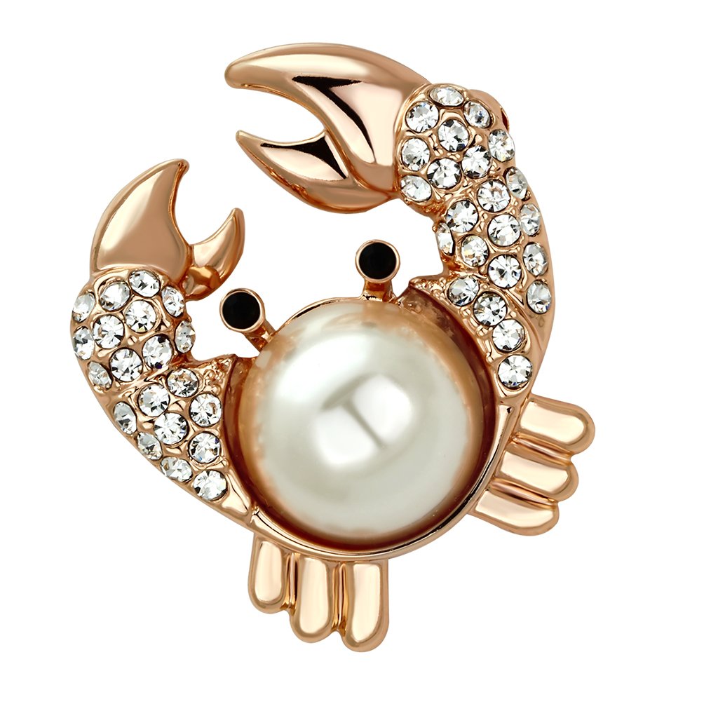 LO2843 - Flash Rose Gold White Metal Brooches with Synthetic Pearl in White