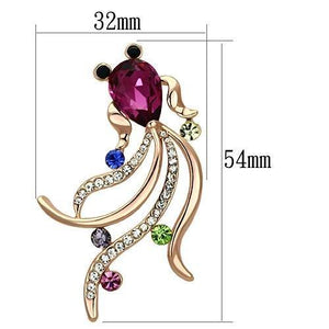 LO2905 - Flash Rose Gold White Metal Brooches with Synthetic Glass Bead in Fuchsia