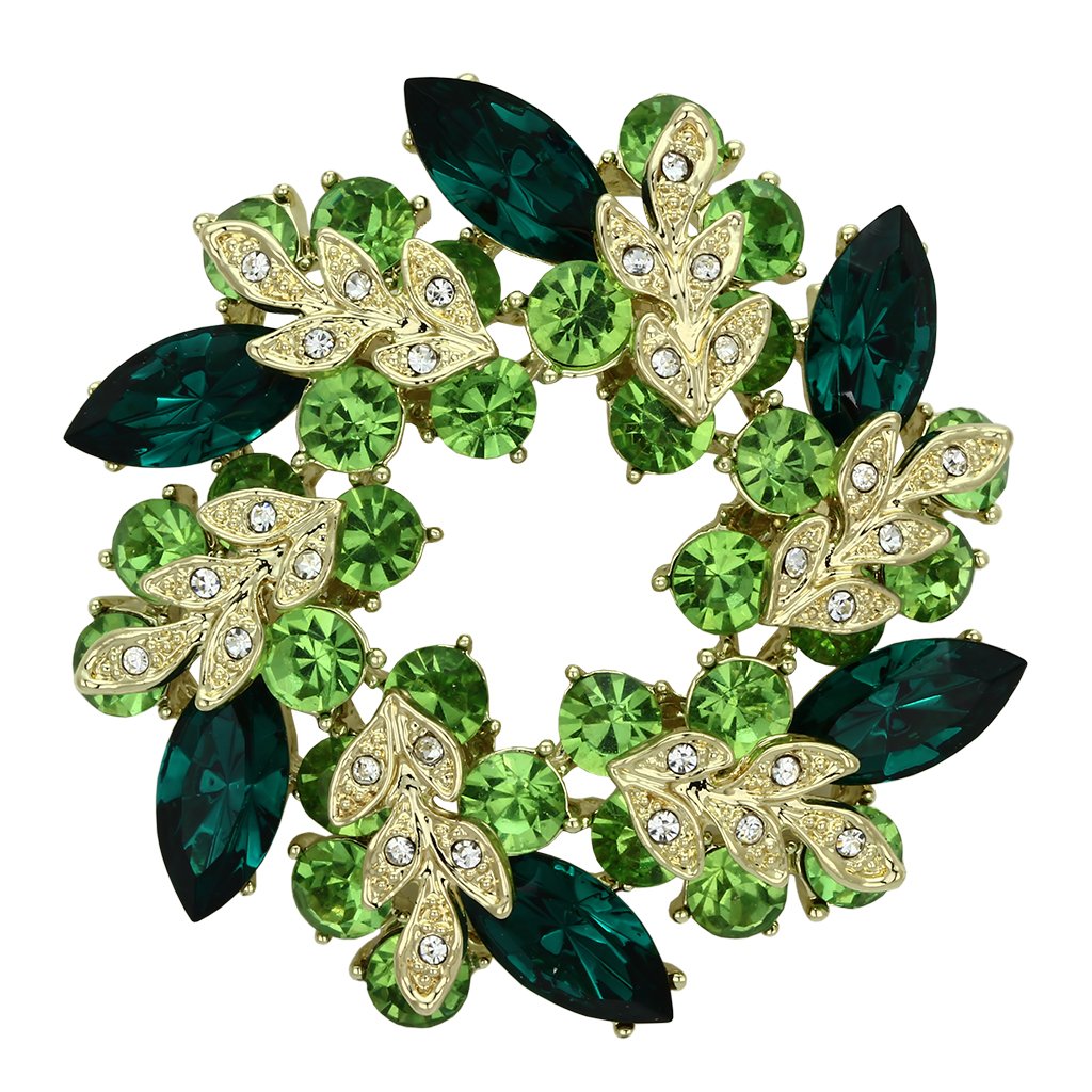 LO2918 - Flash Gold White Metal Brooches with Top Grade Crystal  in Emerald