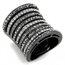 Load image into Gallery viewer, LO2967 - Ruthenium Brass Ring with Top Grade Crystal  in Black Diamond