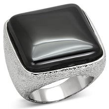 Load image into Gallery viewer, LO3045 - Rhodium Brass Ring with Semi-Precious Agate in Jet