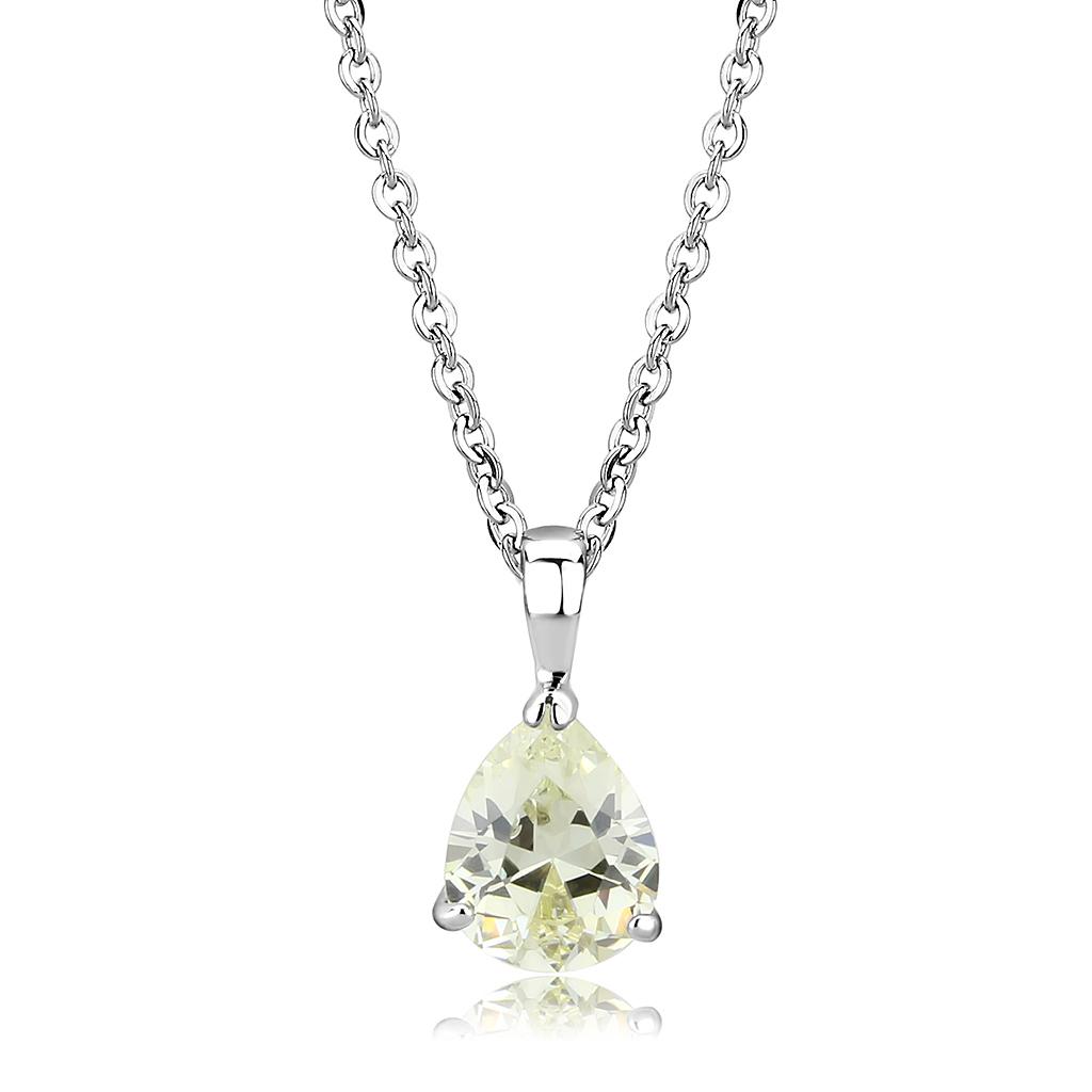 LO311 - Rhodium Brass Chain Pendant with AAA Grade CZ  in Citrine Yellow