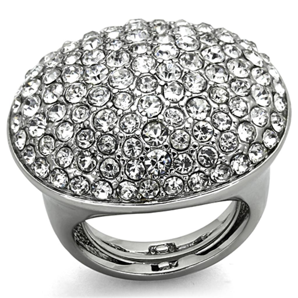 LO3149 - Rhodium Brass Ring with Top Grade Crystal  in Clear