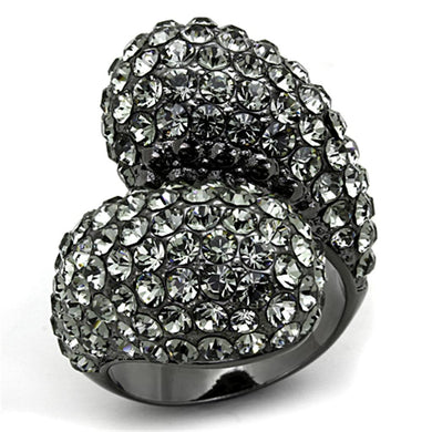 LO3172 - TIN Cobalt Black Brass Ring with Top Grade Crystal  in Black Diamond