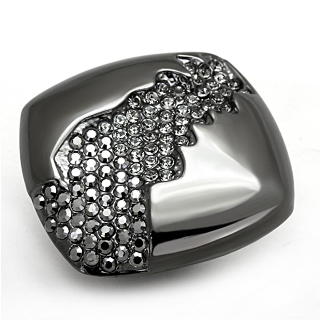 LO3174 - TIN Cobalt Black Brass Ring with Top Grade Crystal  in Black Diamond