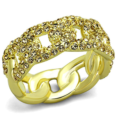 LO3215 - Gold Brass Ring with Top Grade Crystal  in Light Smoked