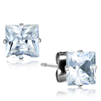 LO3315 - High polished (no plating) Stainless Steel Earrings with AAA Grade CZ  in Clear