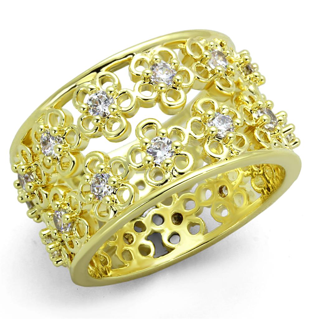 LO3363 - Gold Brass Ring with AAA Grade CZ  in Clear