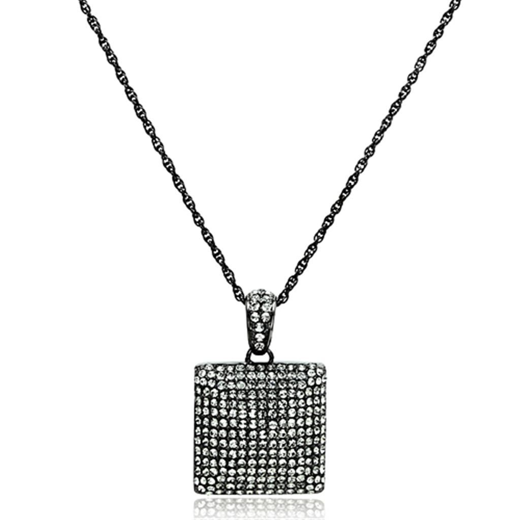 LO3471 - TIN Cobalt Black Brass Chain Pendant with Top Grade Crystal  in Black Diamond