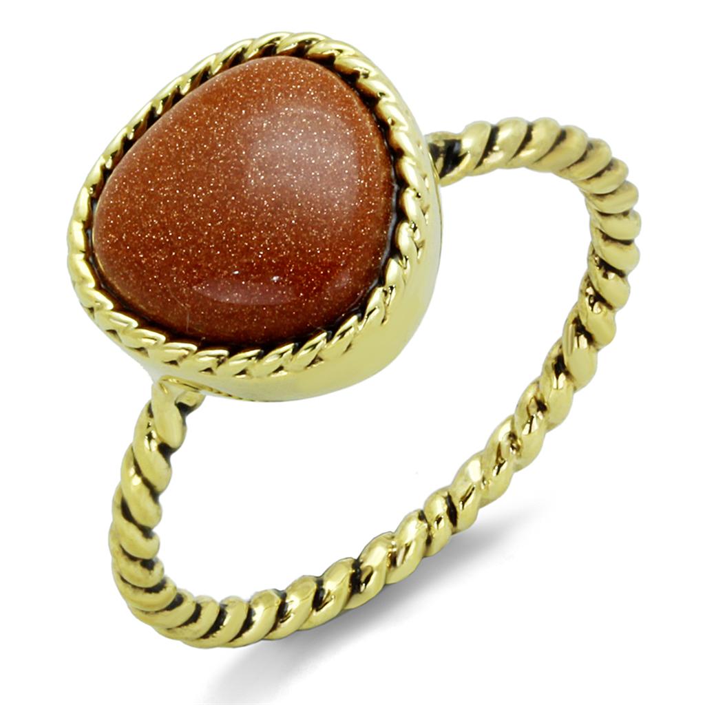 LO3543 - Gold Brass Ring with Synthetic Cat Eye in Brown