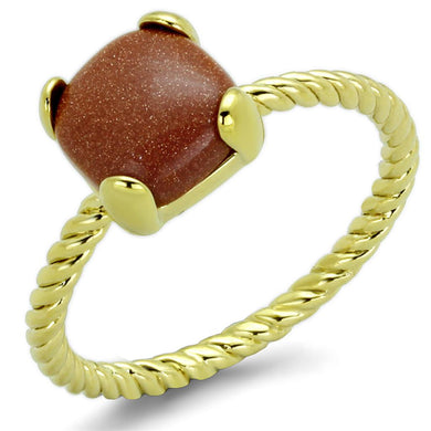 LO3547 - Gold Brass Ring with Synthetic Cat Eye in Brown