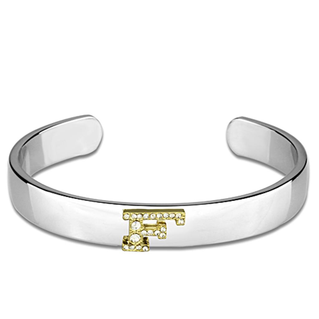 LO3616 - Reverse Two-Tone White Metal Bangle with Top Grade Crystal  in Clear