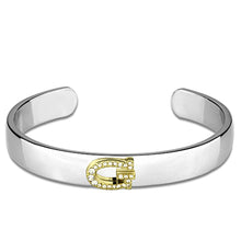 Load image into Gallery viewer, LO3617 - Reverse Two-Tone White Metal Bangle with Top Grade Crystal  in Clear