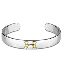 Load image into Gallery viewer, LO3618 - Reverse Two-Tone White Metal Bangle with Top Grade Crystal  in Clear