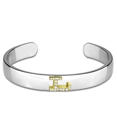 LO3622 - Reverse Two-Tone White Metal Bangle with Top Grade Crystal  in Clear