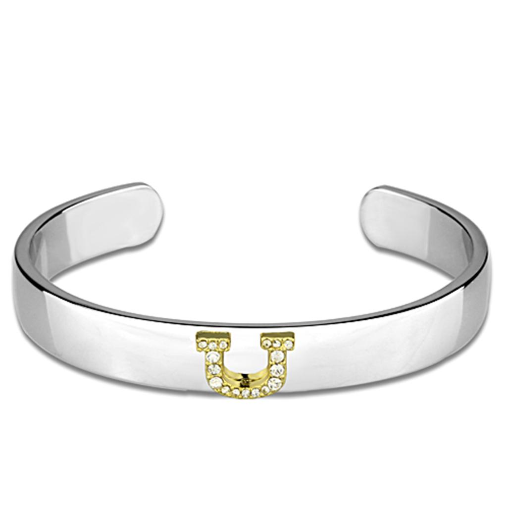 LO3631 - Reverse Two-Tone White Metal Bangle with Top Grade Crystal  in Clear