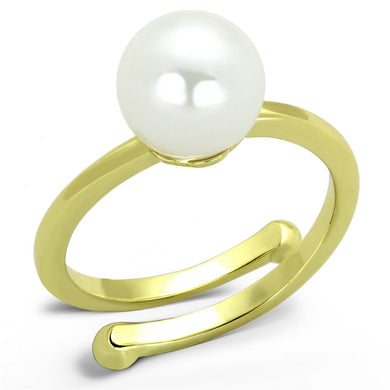 LO3656 - Gold Brass Ring with Synthetic Pearl in White