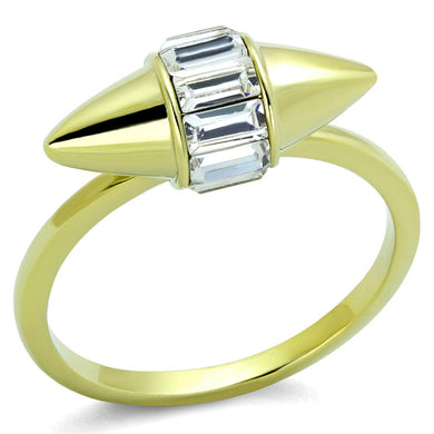 LO3657 - Gold Brass Ring with Top Grade Crystal  in Clear