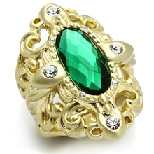 Load image into Gallery viewer, LO3665 - Gold &amp; Brush Brass Ring with Synthetic Synthetic Glass in Emerald