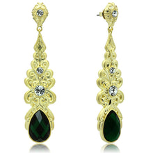 Load image into Gallery viewer, LO3669 - Gold &amp; Brush Brass Earrings with Synthetic Synthetic Glass in Emerald