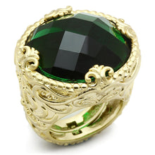 Load image into Gallery viewer, LO3675 - Gold &amp; Brush Brass Ring with Synthetic Synthetic Glass in Emerald